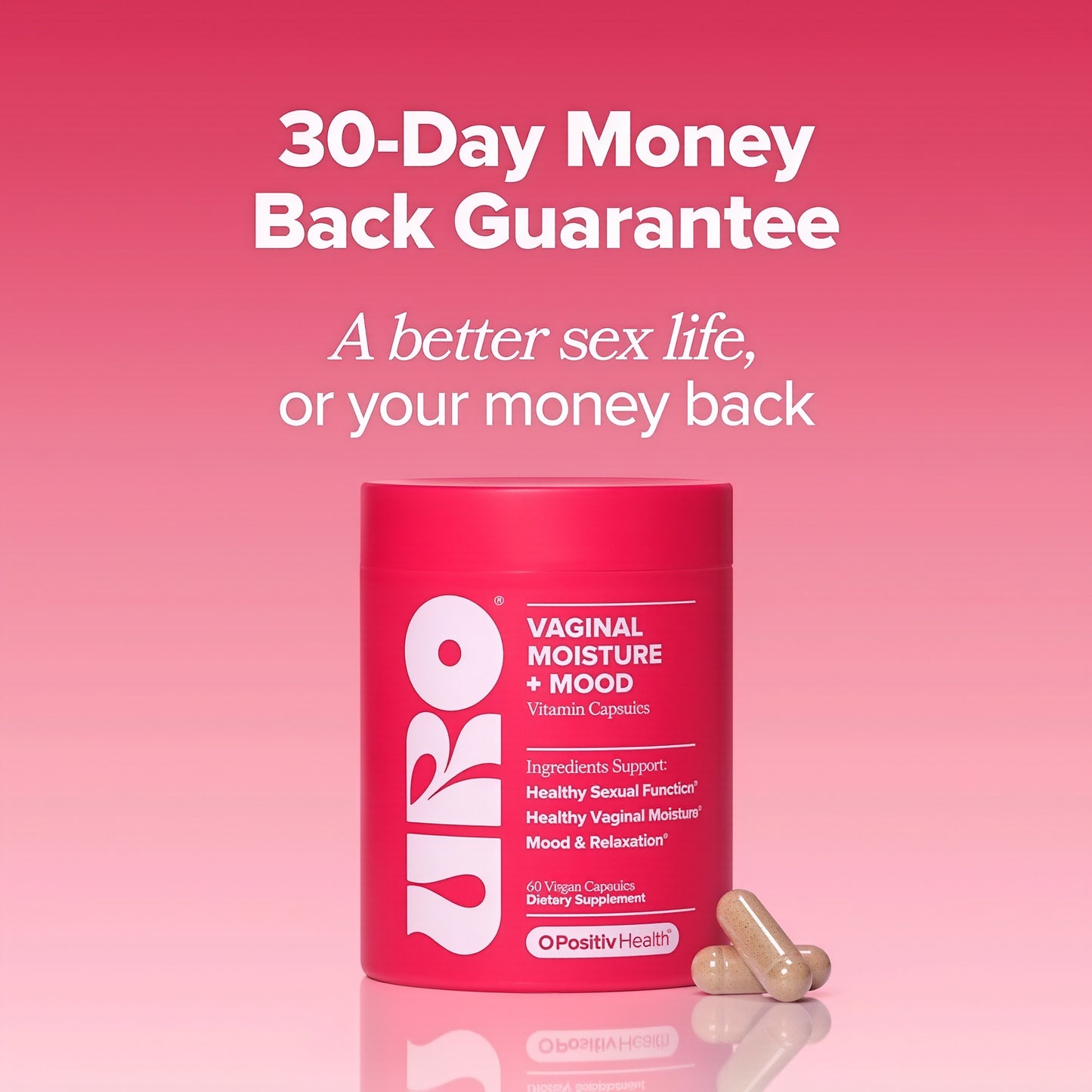 O Positiv URO Vaginal Moisture & Mood – Formulated to Support Vaginal Moisture, Mood & Relaxation – with KSM-66® Ashwagandha, Ginkgo Biloba, Mucuna pruriens, and GABA – 30 Servings